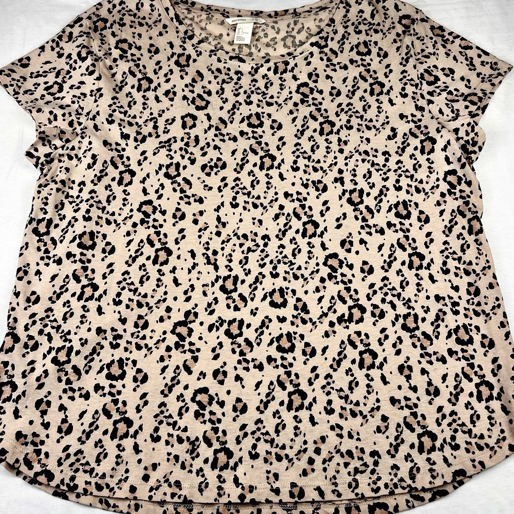 H&M Leopard Print Top Beige Black Short Sleeve Casual Cotton Tee Womens Large‎